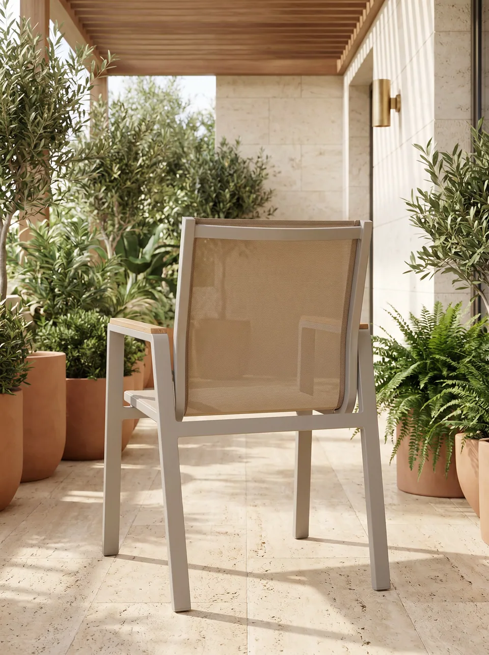 Courtyard Sling Chair & Slat-Top Table Set