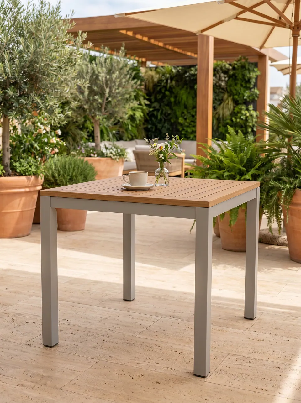 Courtyard Sling Chair & Slat-Top Table Set view 2