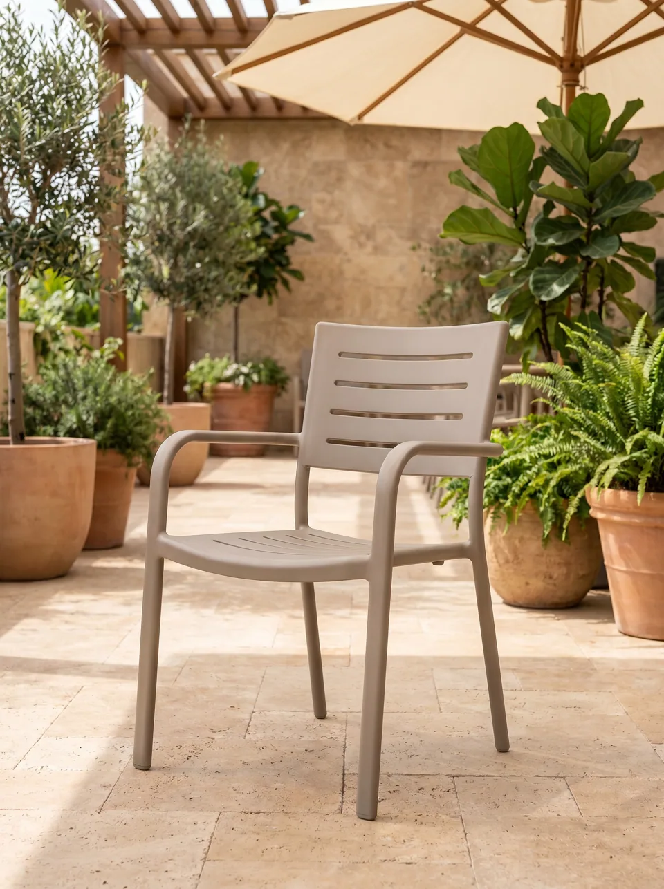 Mocha Slot-Back Resin Armchair